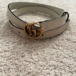 Gucci Marmont White Leather Belt with Gold Buckle